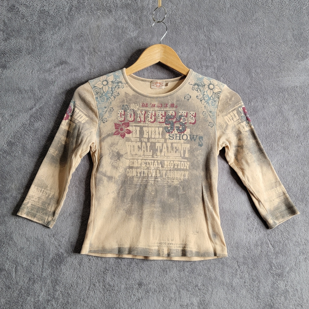 Vintage String Bean Long Sleeve Tee with Graphic Print Girls Size Large